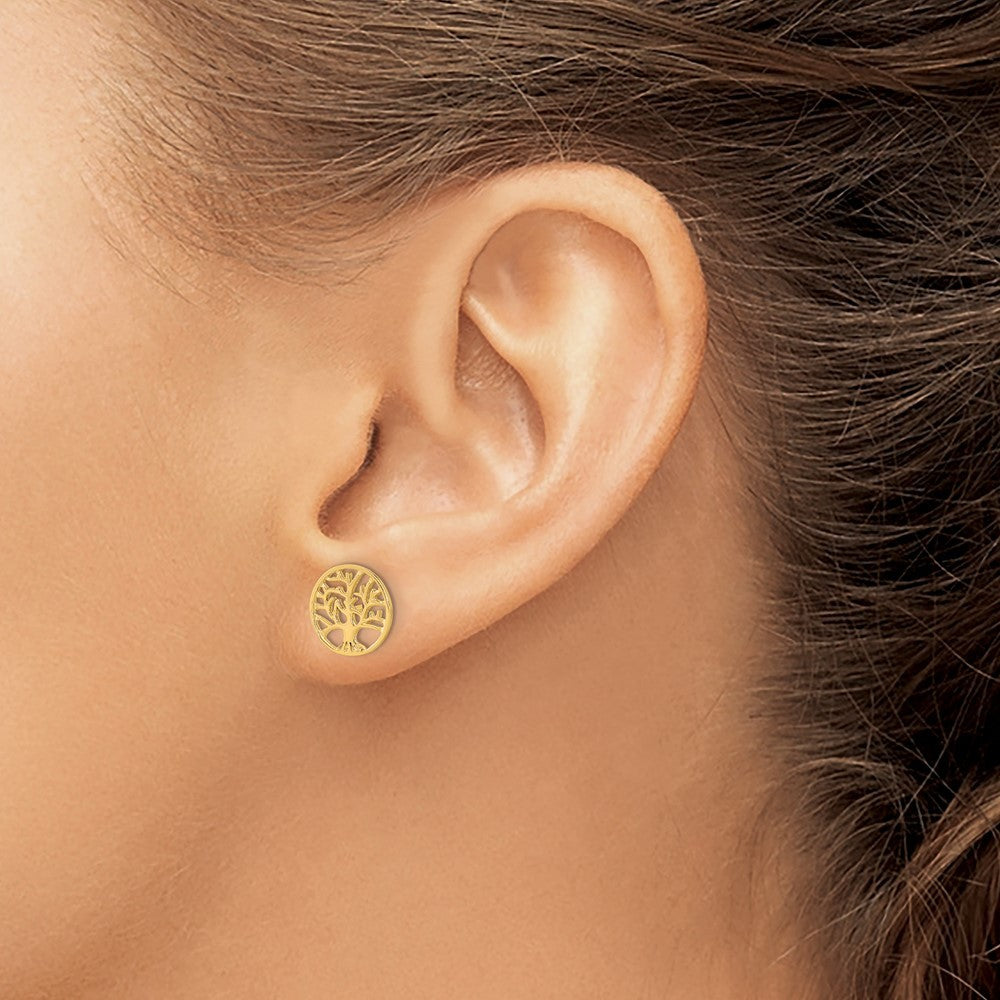 14k Yellow Gold Round Tree Earrings