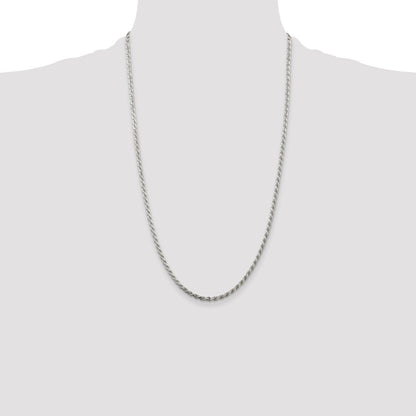 Sterling Silver Rhodium-plated 2.75mm Diamond-cut Rope Chain