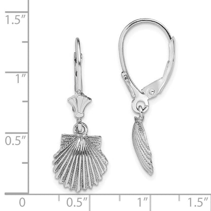 14K White Gold Scallop Shell Dangle Earrings Leverback Gift for Women