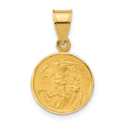 14k Yellow Gold Polished and Satin Solid St. Michael Medal Pendant for Women