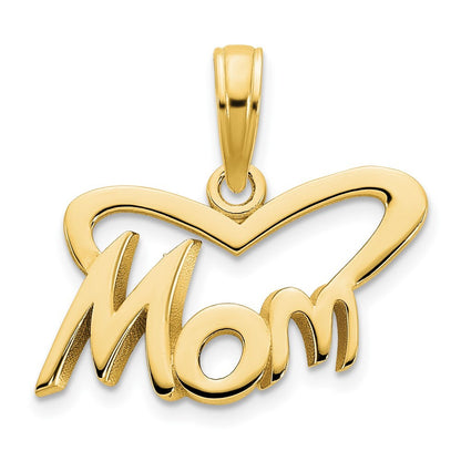 14k Yellow Gold MOM Heart Pendant for Women