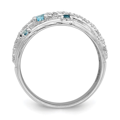 Sterling Silver Rhodium-plated London Blue Topaz and Diamond Ring Size 6