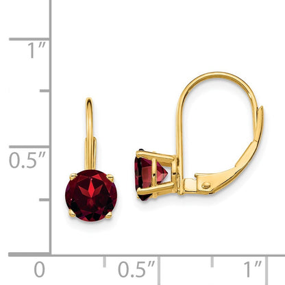 14k Yellow Gold 6mm Garnet Dangle Earrings Leverback Gift for Women