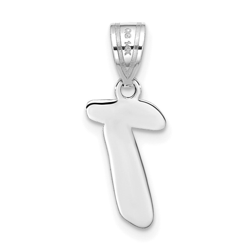 14k White Gold Polished Script Letter T Initial Pendant for Women