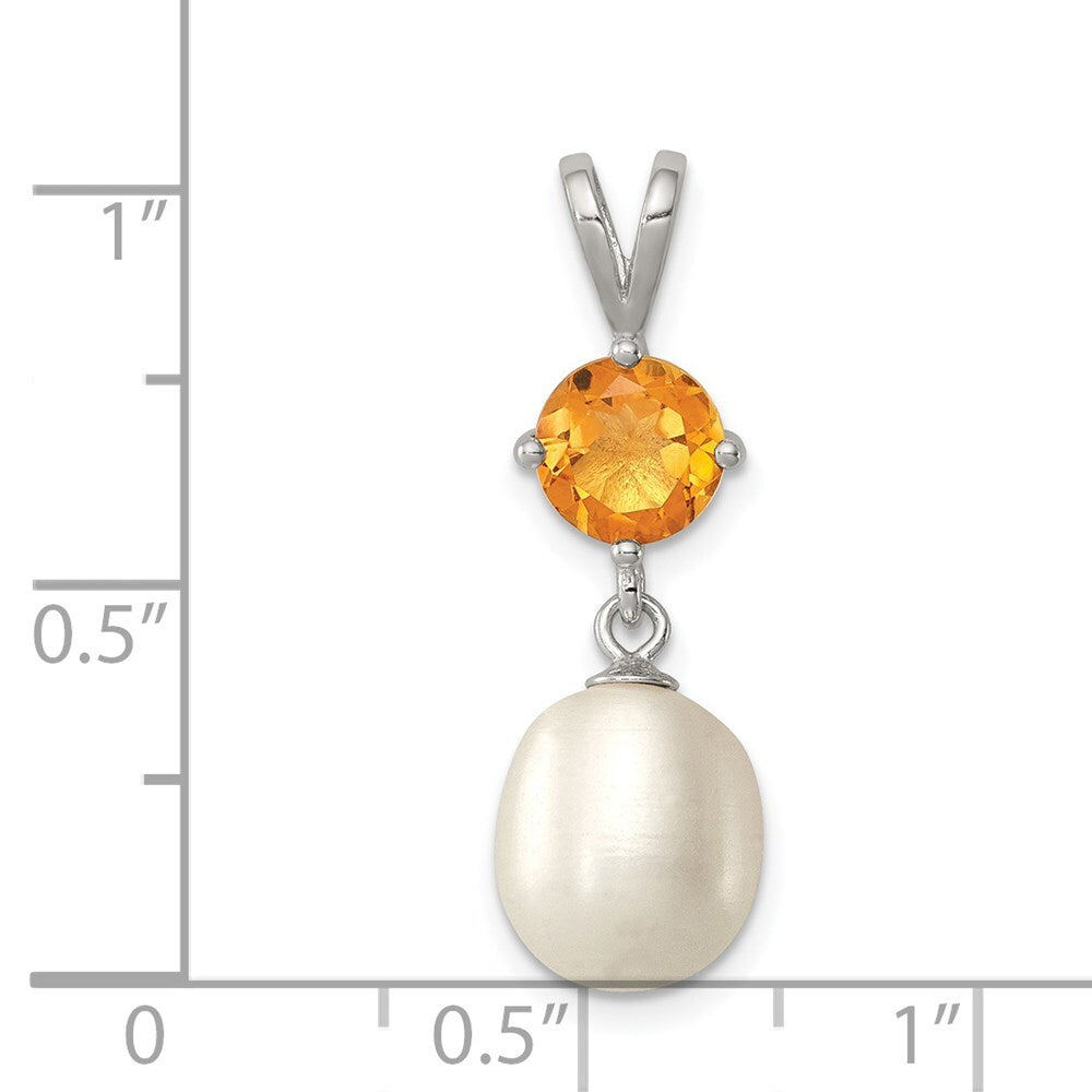 Sterling Silver  8-9mm White Freshwater Cultured Pearl and .75CI Citrine Pendant
