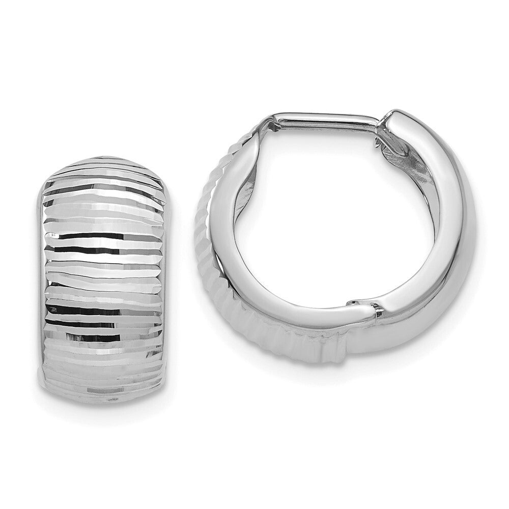 14K White Gold Textured and Polished Hinged Hoop Earrings Gift for Women