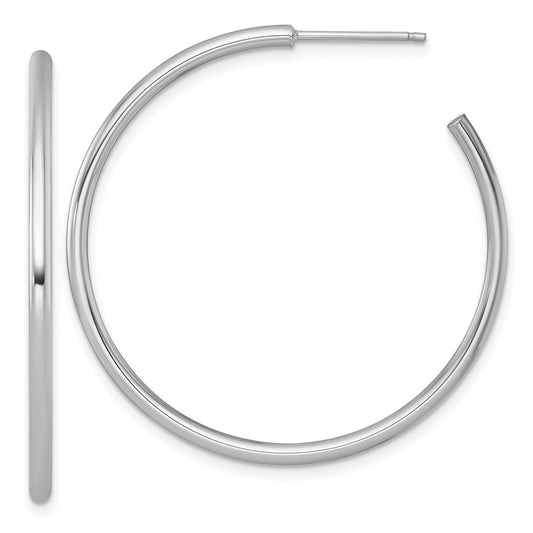 14k White Gold Polished 2 x 40mm Tube C-Hoop Earrings
