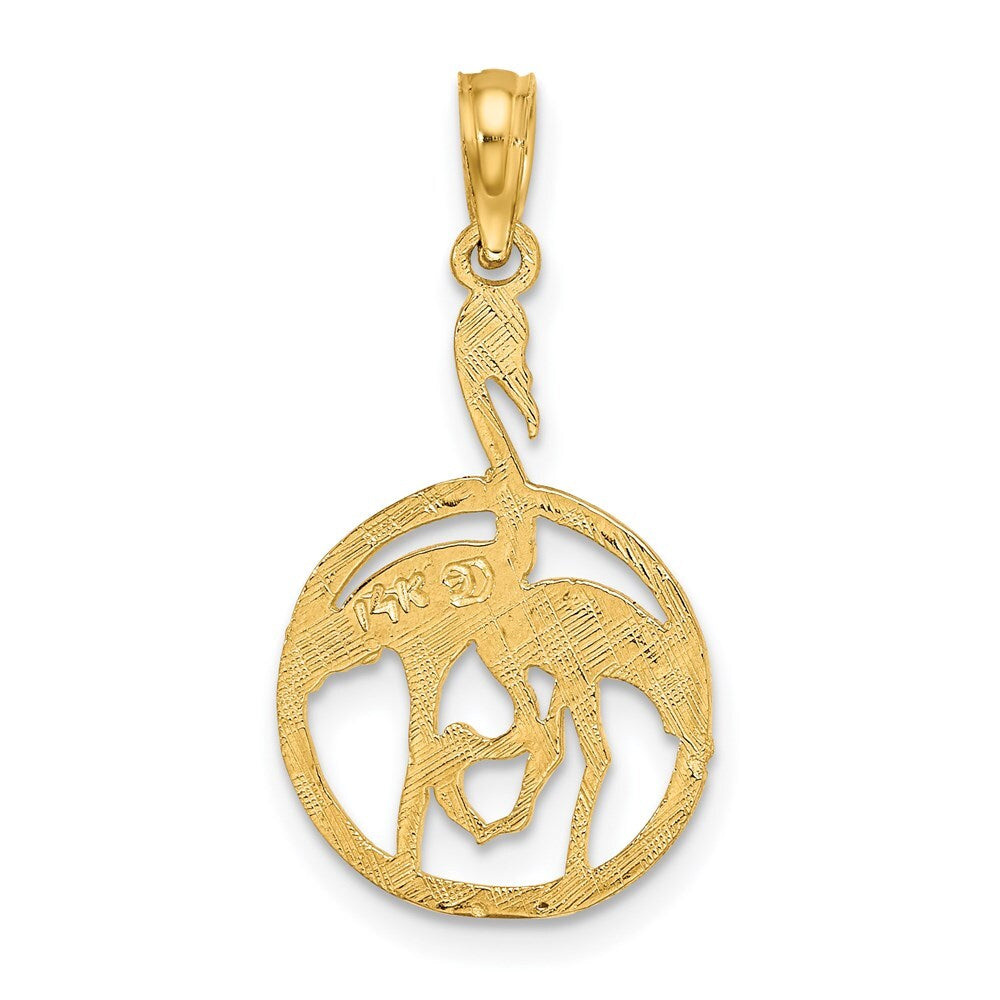 14k Yellow Gold Flamingos In Circle Charm Pendant for Women