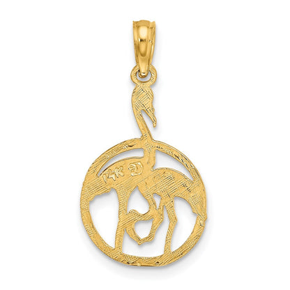 14k Yellow Gold Flamingos In Circle Charm Pendant for Women