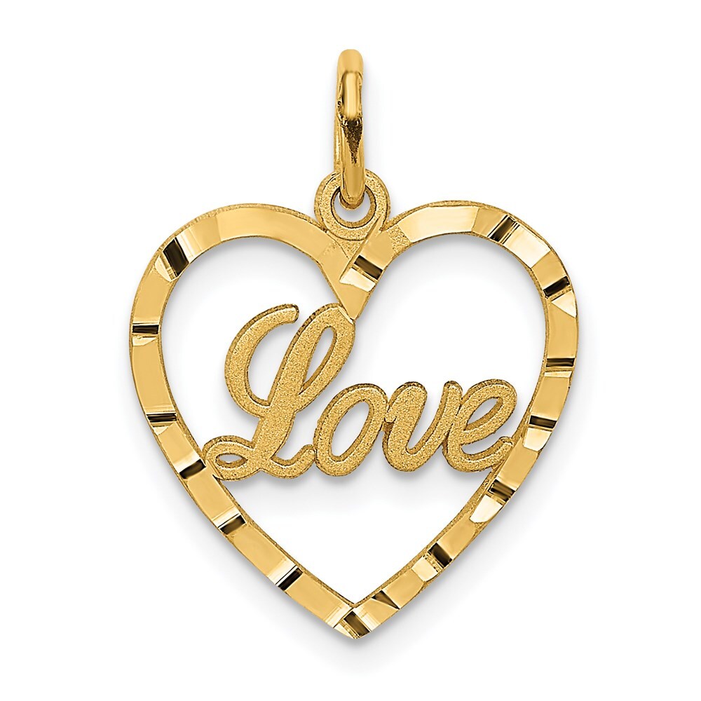 14k Yellow Gold LOVE Diamond-cut Heart Pendant for Women