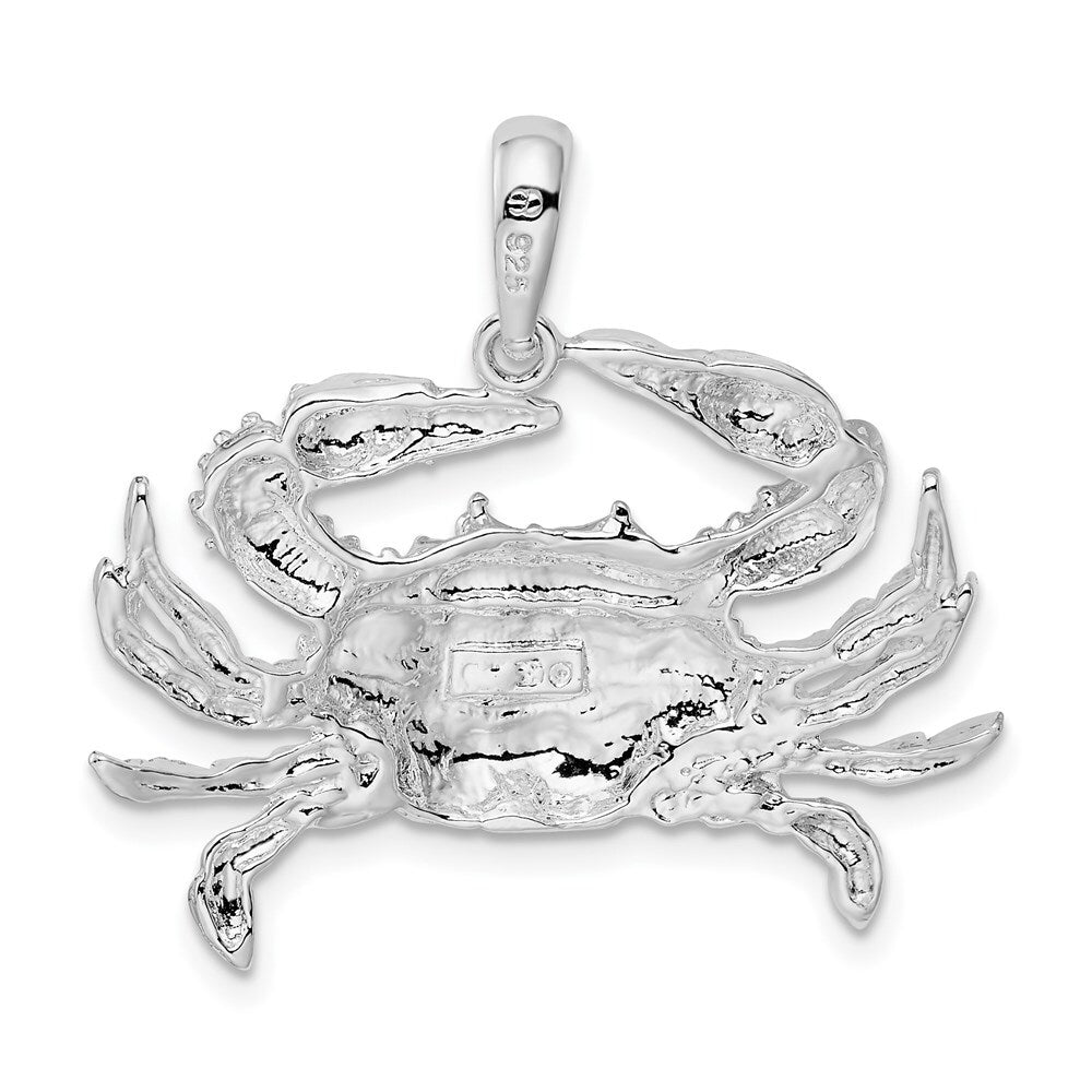 Sterling Silver Rhodium-Plated Polished Blue Crab Pendant