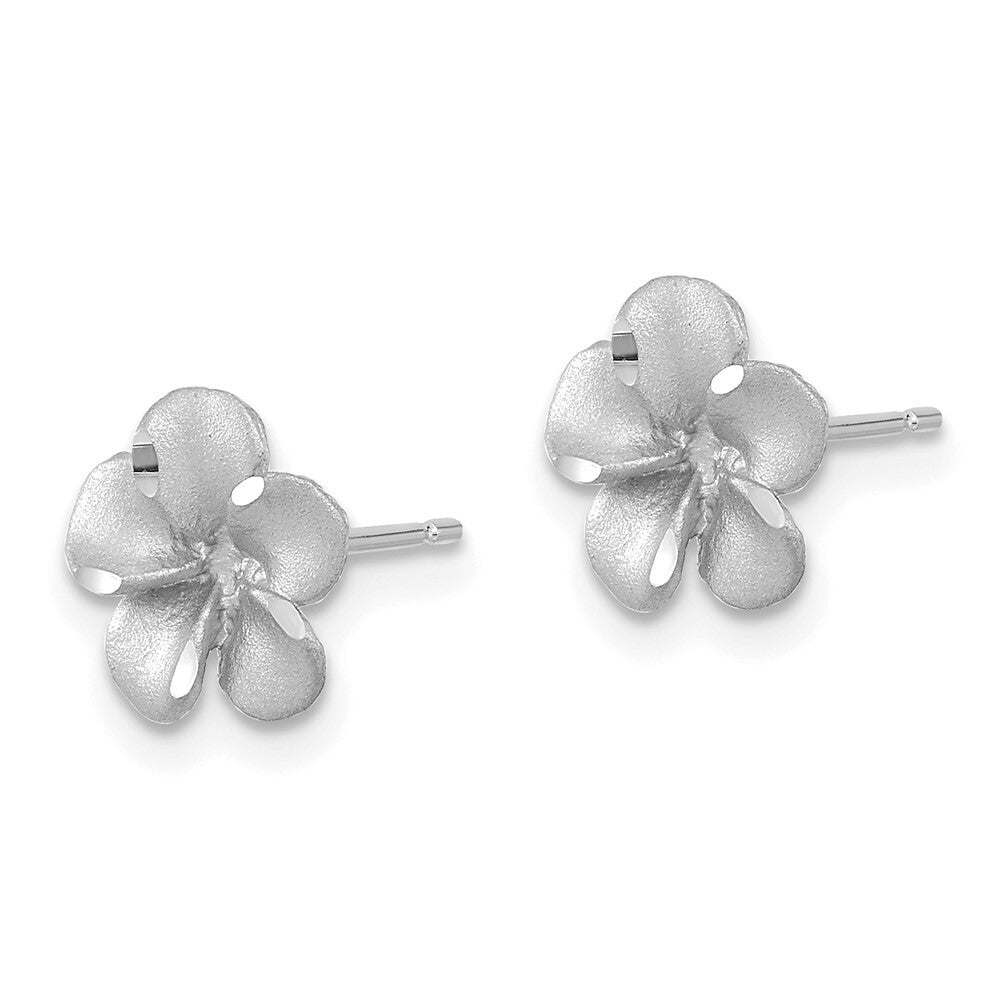 14k White Gold Satin Diamond-cut Plumeria Stud Earrings Gift for Women