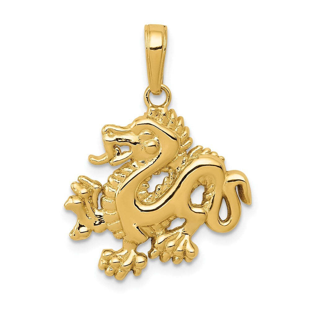 14k Yellow Gold Solid Polished Dragon Pendant for Women