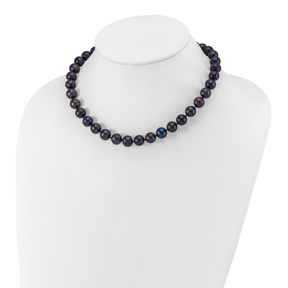 Sterling Silver Rhodium-plated 10-11mm Black Cultured Pearl Necklace 16"