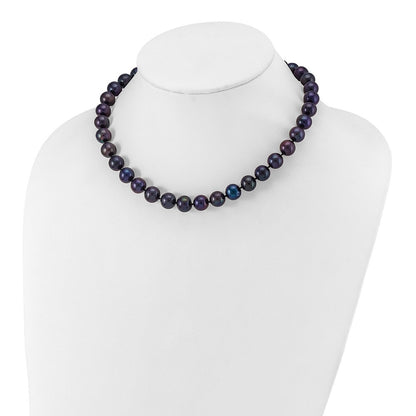 Sterling Silver Rhodium-plated 10-11mm Black Cultured Pearl Necklace 16"