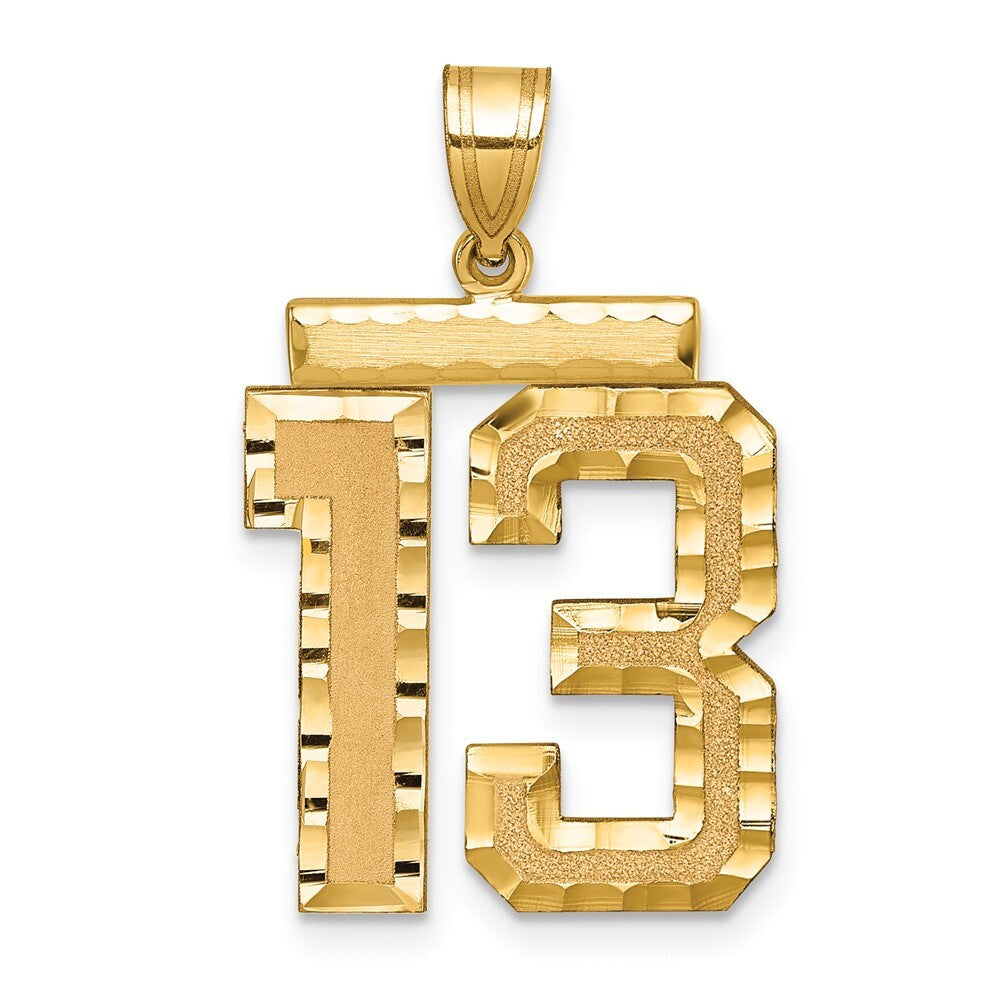 14k Yellow Gold Large Brushed Diamond-cut Number 13 Charm Pendant for Women