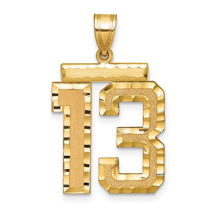 14k Yellow Gold Large Brushed Diamond-cut Number 13 Charm Pendant for Women
