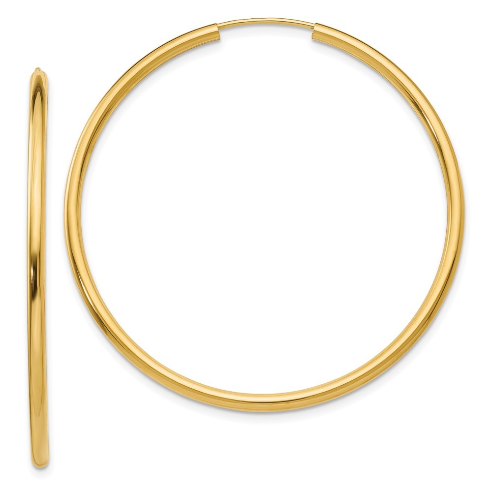 14k Yellow Gold Polished Round Endless 2mm Hoop Earrings