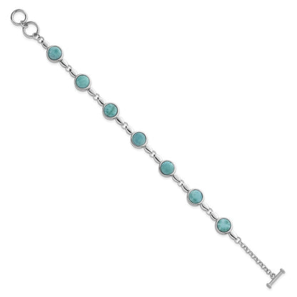 Sterling Silver Rhodium-plated Fancy Round Larimar Cabochon 8" Toggle Bracelet