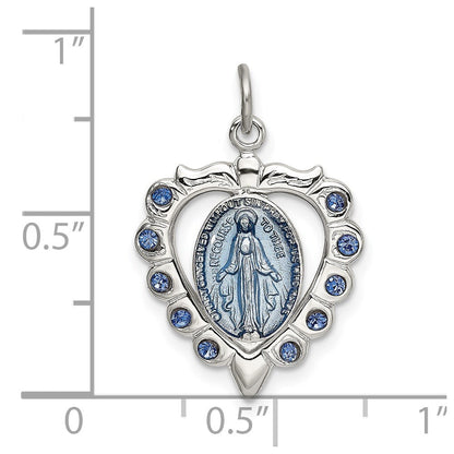 Sterling Silver Epoxy & Crystal Miraculous Medal Pendant Heart Pendant