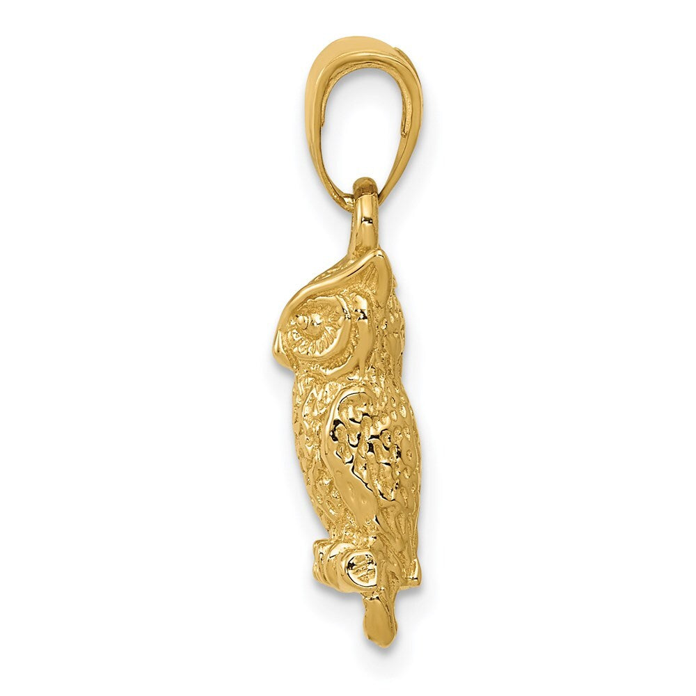 14k Yellow Gold 3-D Owl Pendant for Women