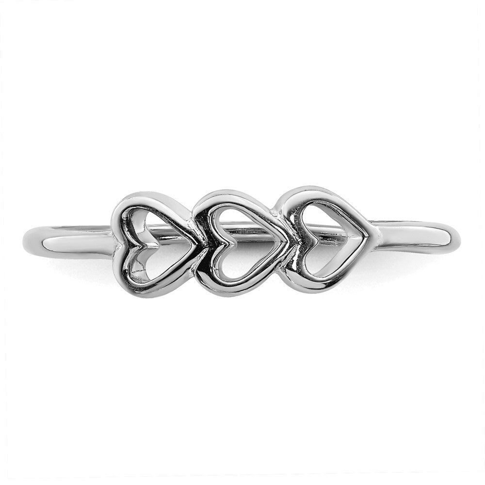 Sterling Silver Rhodium Plated Hearts Ring Size 7