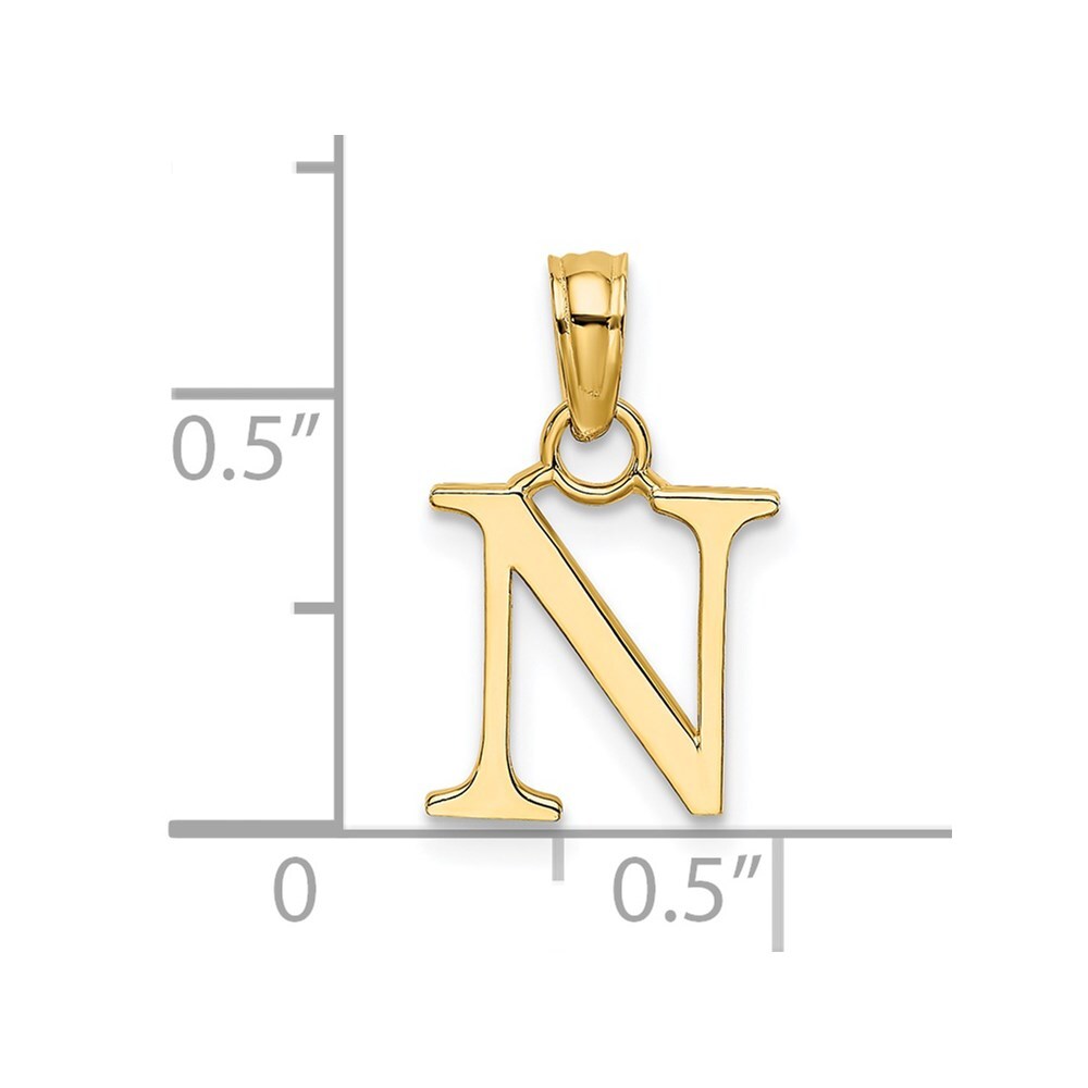 14k Yellow Gold Polished Block Letter N Initial Pendant for Women