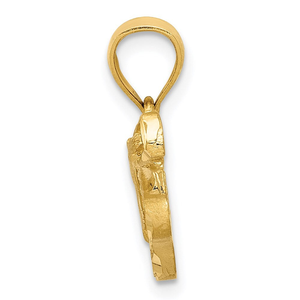 14k Yellow Gold Satin Diamond-cut Acoustic Guitar Pendant for Women
