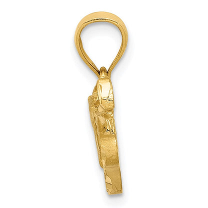 14k Yellow Gold Satin Diamond-cut Acoustic Guitar Pendant for Women