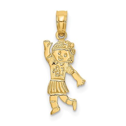 14k Yellow Gold Girl Waving with Flower on Blouse Charm