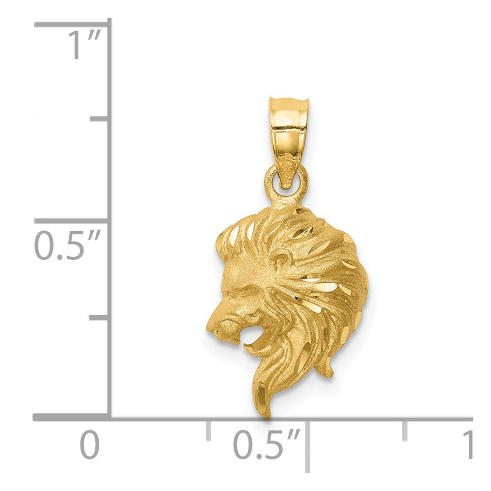14k Yellow Gold Brushed Diamond-cut Lion Head Pendant for Women