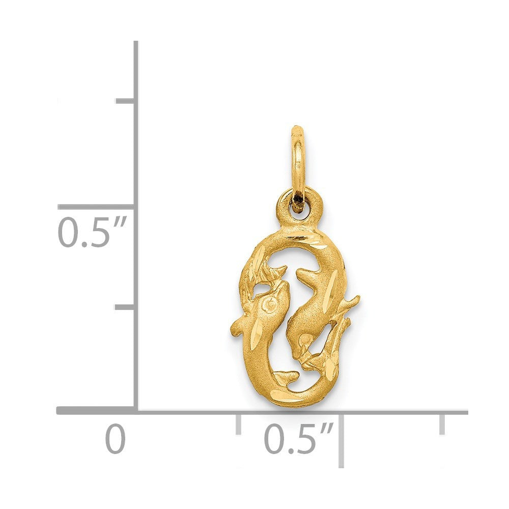 14k Yellow Gold Satin Diamond-cut Pisces Zodiac Charm