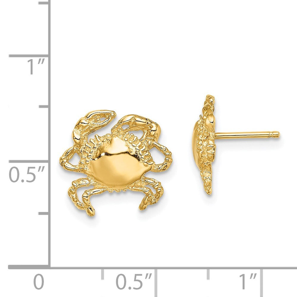 14k Yellow Gold 2-D / Polished Crab Stud Earrings Gift for Women