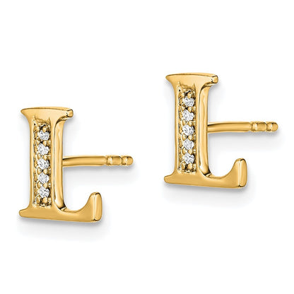 14k Yellow Gold Diamond Initial L Stud Earrings Gift for Women