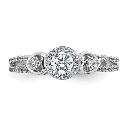 Sterling Silver RH-plated Polished CZ Halo Heart Ring Size 6