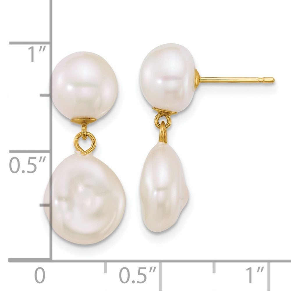 14k Yellow Gold Polished 7-10mm Freshwater Cultured Pearl Dangle Earrings