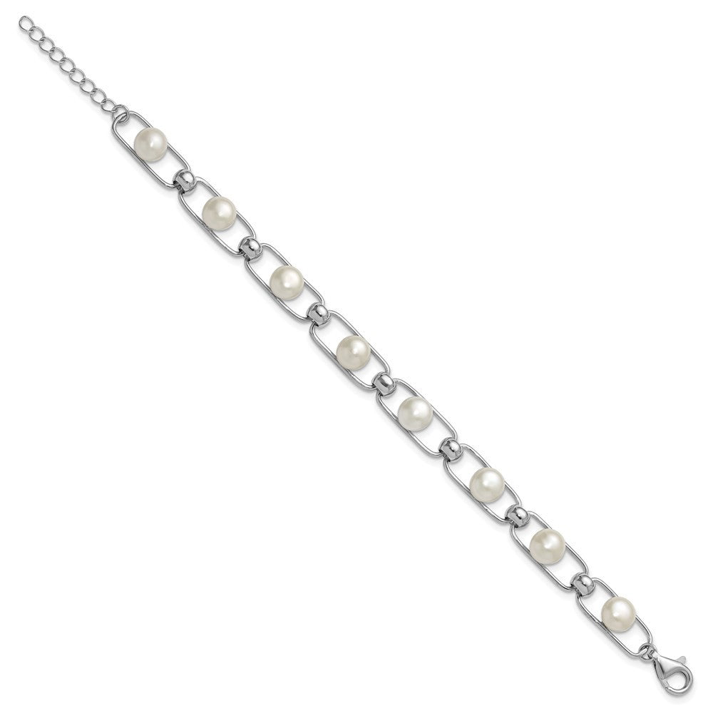 Sterling Silver Rhodium-plated 6mm Button Cultured Pearl Bracelet 6.5" w/ 1" Ext