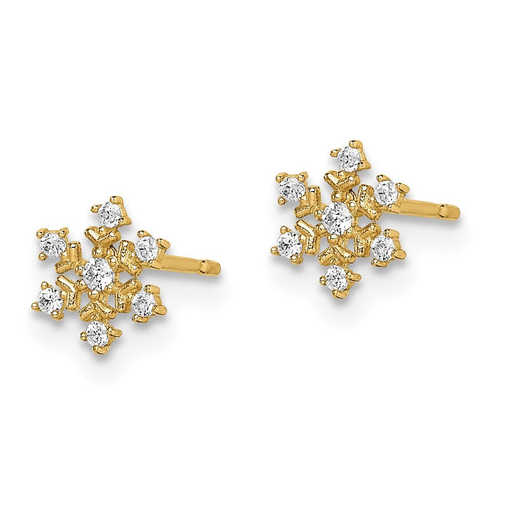 14k Yellow Gold CZ Snowflake Earrings