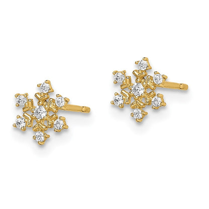 14k Yellow Gold CZ Snowflake Earrings
