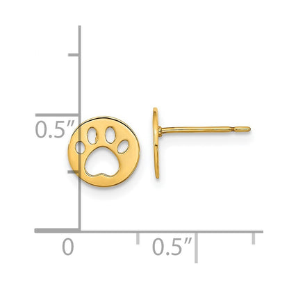 14k Yellow Gold Kids Pawprint Earrings