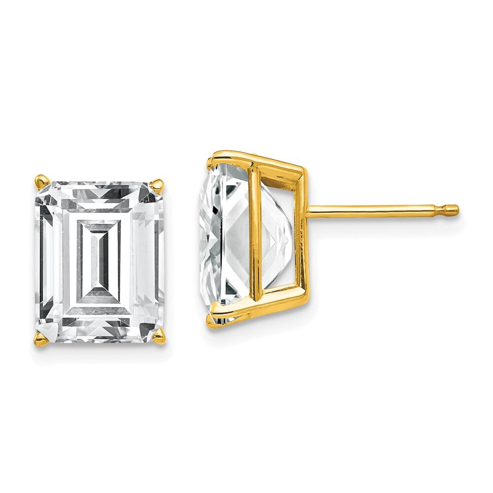 14k Yellow Gold 10x8mm Emerald Cut Cubic Zirconia Stud Earrings Gift for Women