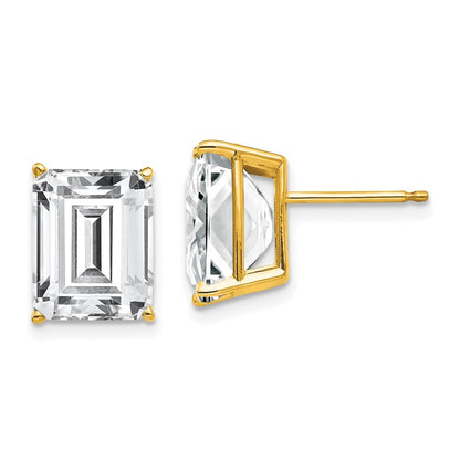 14k Yellow Gold 10x8mm Emerald Cut Cubic Zirconia Stud Earrings Gift for Women