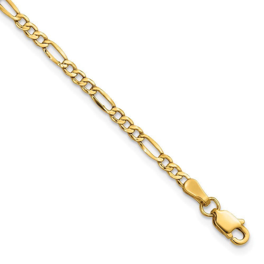 14k Yellow Gold 9 inch 2.5mm Semi-Solid Figaro with Lobster Clasp Anklet