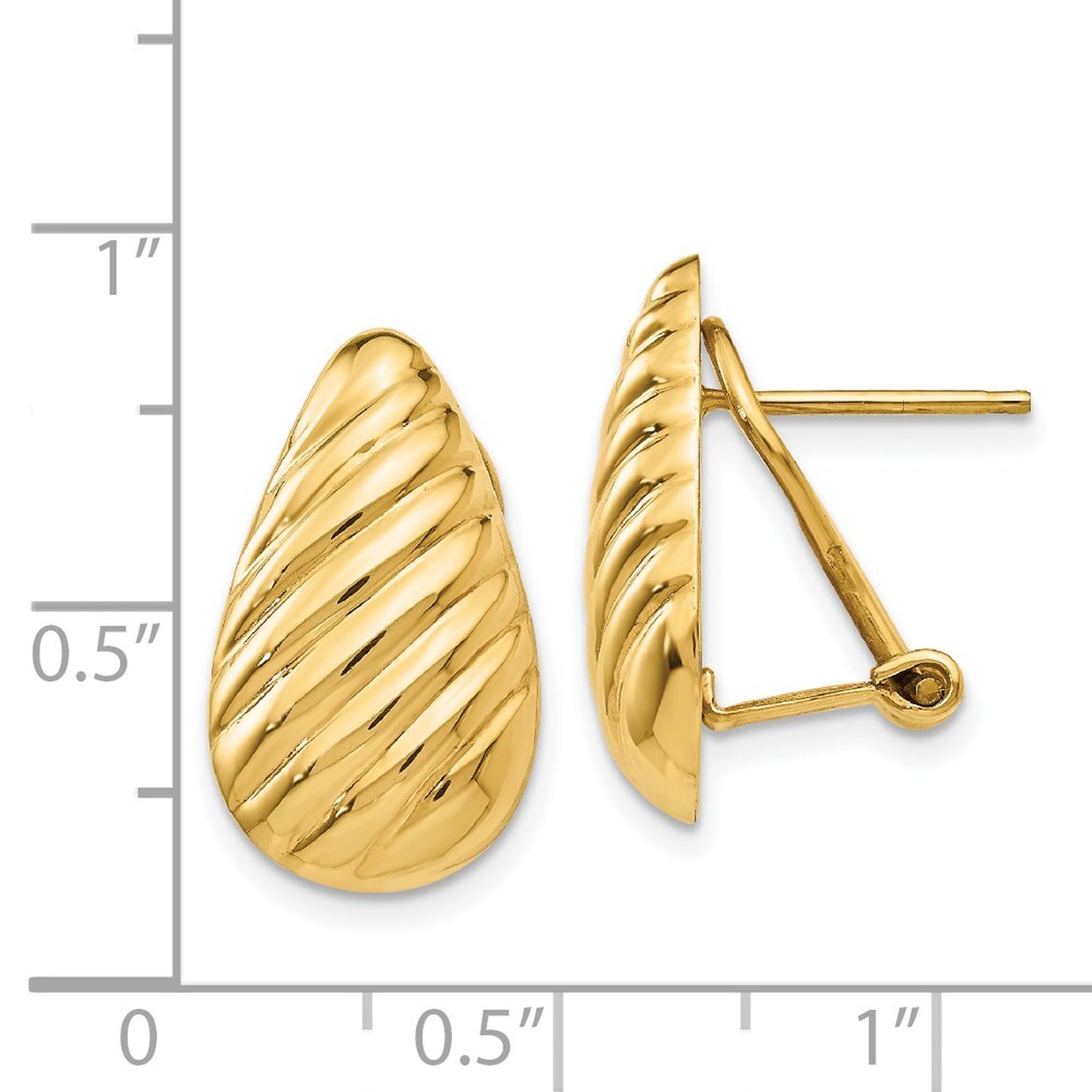 14k Yellow Gold Polished Diagonal Teardrop Omega Back Stud Earrings