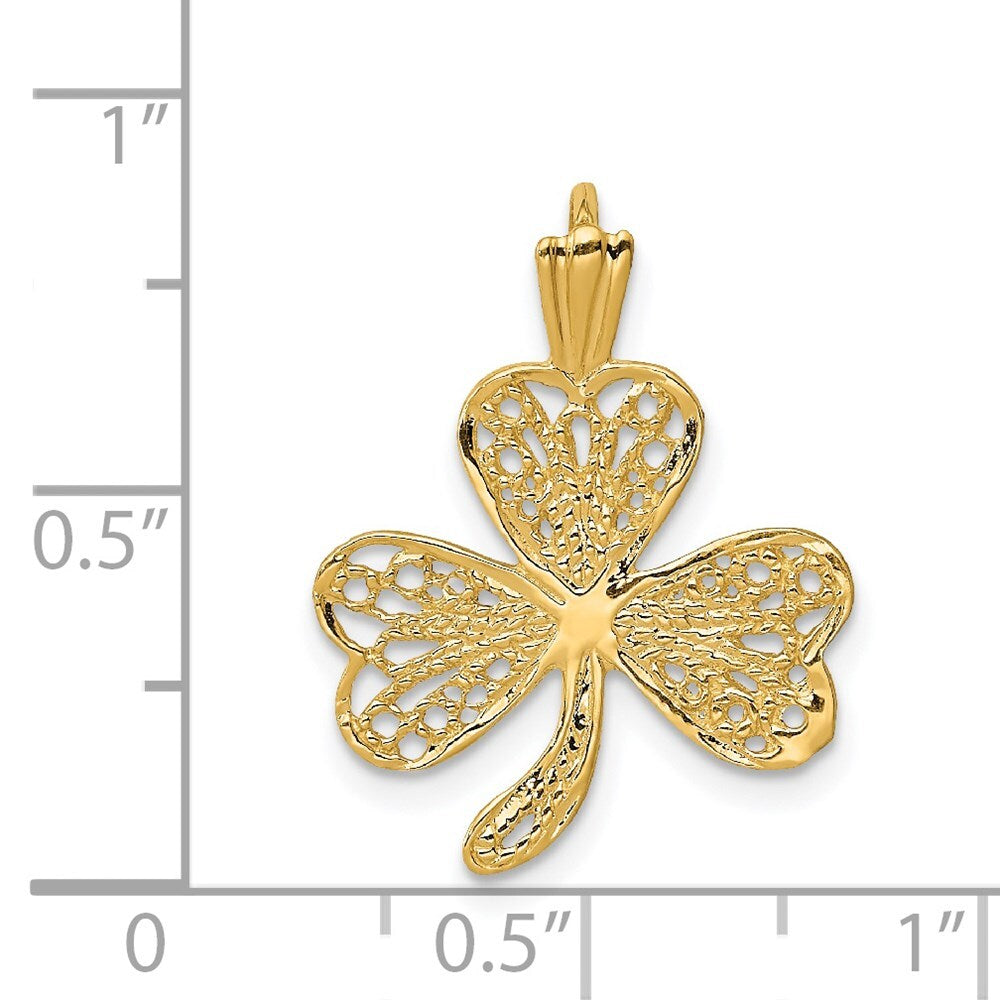14k Yellow Gold Filigree Shamrock Charm Pendant for Women