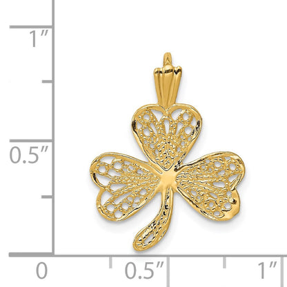 14k Yellow Gold Filigree Shamrock Charm Pendant for Women
