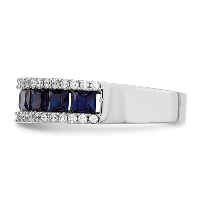 Sterling Silver Rhodium-plated Synthetic Blue Spinel & CZ Ring