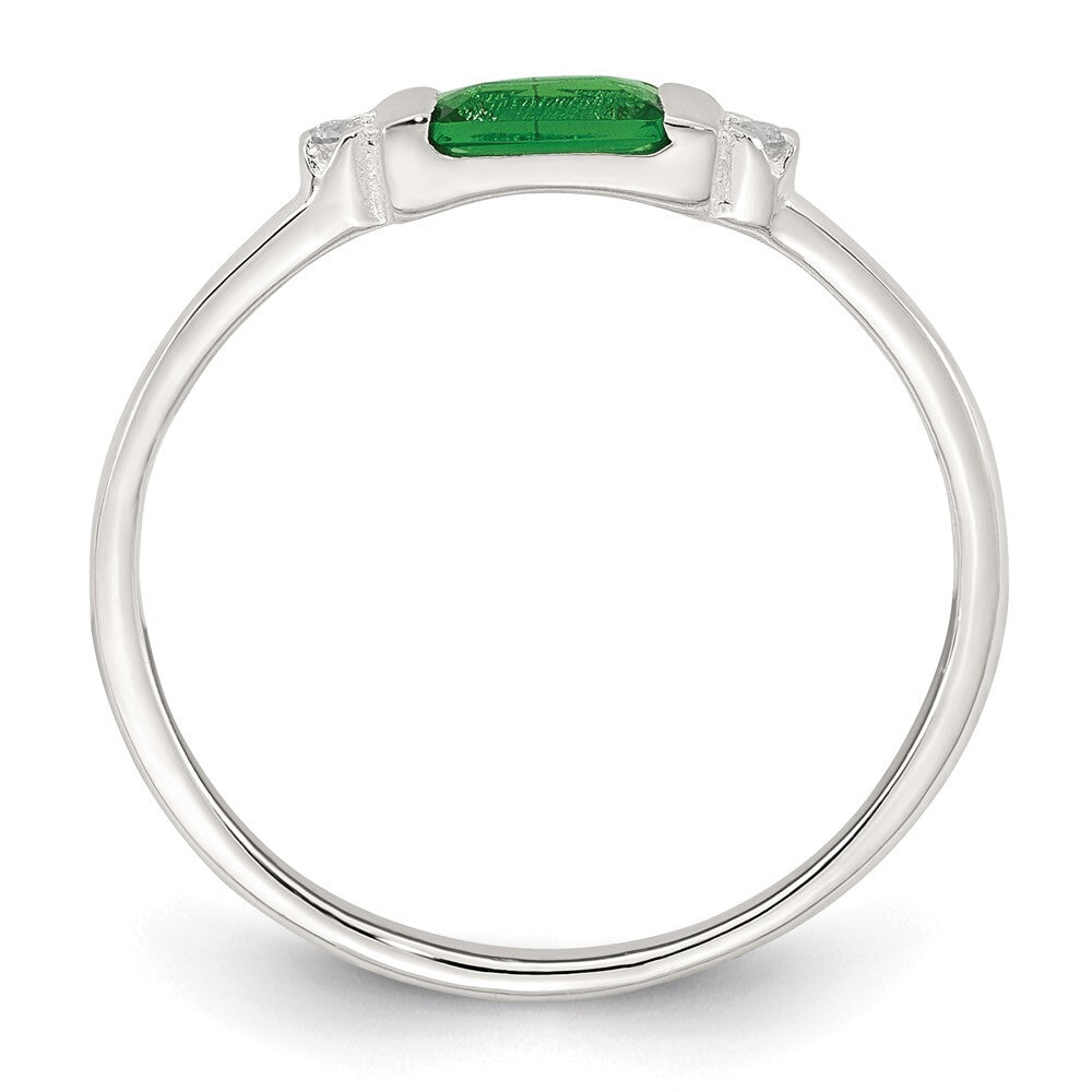 Sterling Silver Polished Green and White Rectangular CZ Ring Size 7