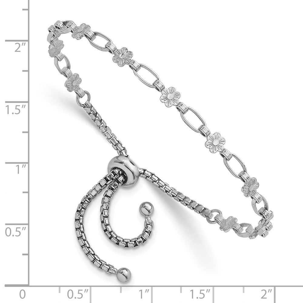 Sterling Silver Flower and Rectangle Link Adjustable Bolo Bracelet
