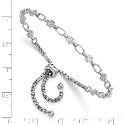 Sterling Silver Flower and Rectangle Link Adjustable Bolo Bracelet